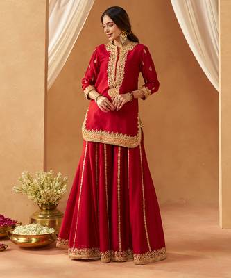 Deep red kurta with sharara and dupatta 3