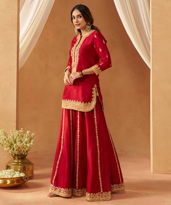 Deep red kurta with sharara and dupatta 4