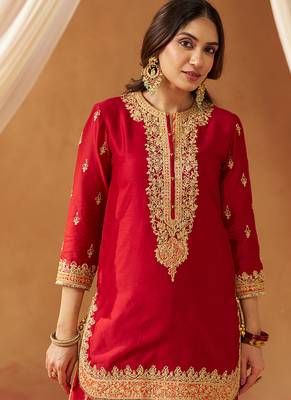 Deep red kurta with sharara and dupatta 5