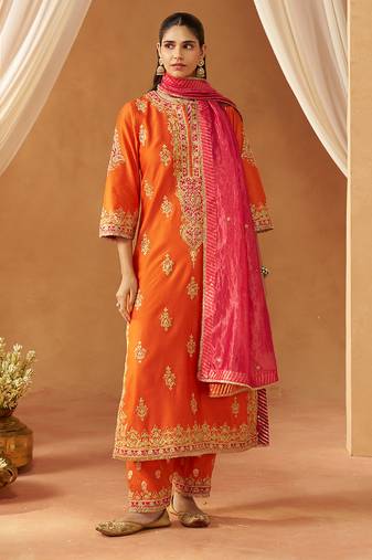 Burnt orange kurta with salwar and dupatta
