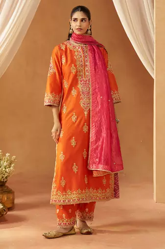 Burnt orange kurta with salwar and dupatta