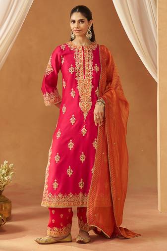 Hot pink kurta with salwar and dupatta