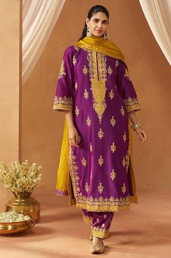 Deep purple kurta with salwar and dupatta