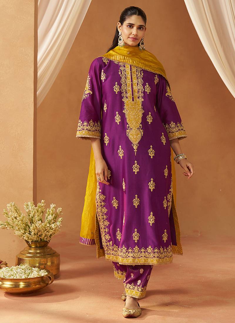 Deep purple kurta with salwar and dupatta