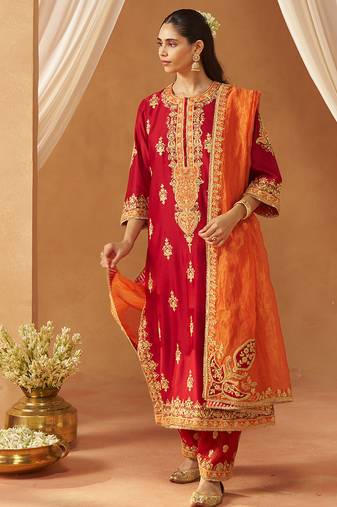 Deep red kurta with salwar and dupatta