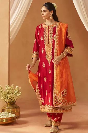 Deep red kurta with salwar and dupatta