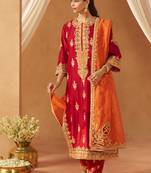 Deep red kurta with salwar and dupatta