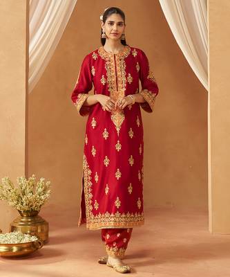 Deep red kurta with salwar and dupatta 2