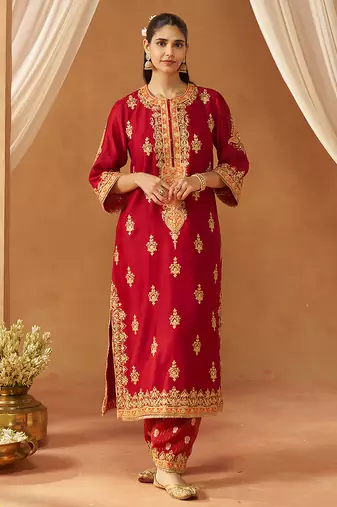 Deep red kurta with salwar and dupatta