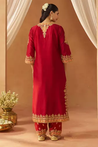 Deep red kurta with salwar and dupatta
