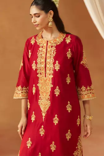 Deep red kurta with salwar and dupatta
