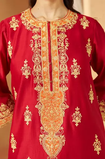 Deep red kurta with salwar and dupatta