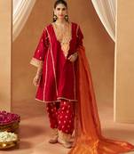 Deep red kalidaar chauga with salwar with dupatta