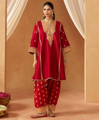 Deep red kalidaar chauga with salwar with dupatta 2
