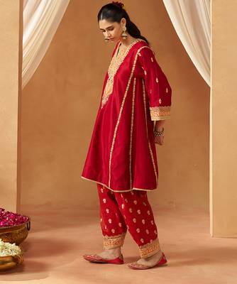 Deep red kalidaar chauga with salwar with dupatta 3