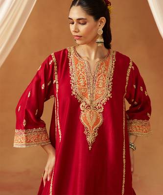 Deep red kalidaar chauga with salwar with dupatta 5