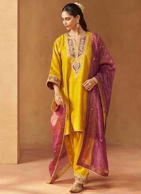 Mustard kalidaar chauga with salwar with dupatta 1