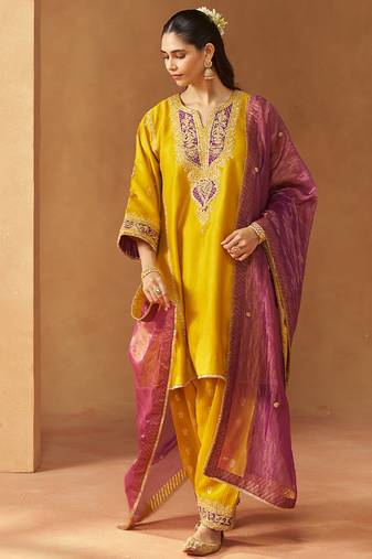 Mustard kalidaar chauga with salwar with dupatta