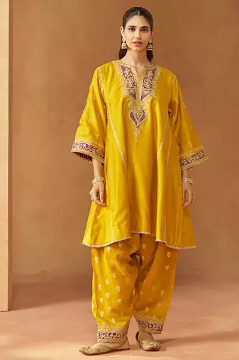 Mustard kalidaar chauga with salwar with dupatta