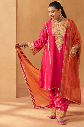Hot pink kalidaar chauga with salwar with dupatta