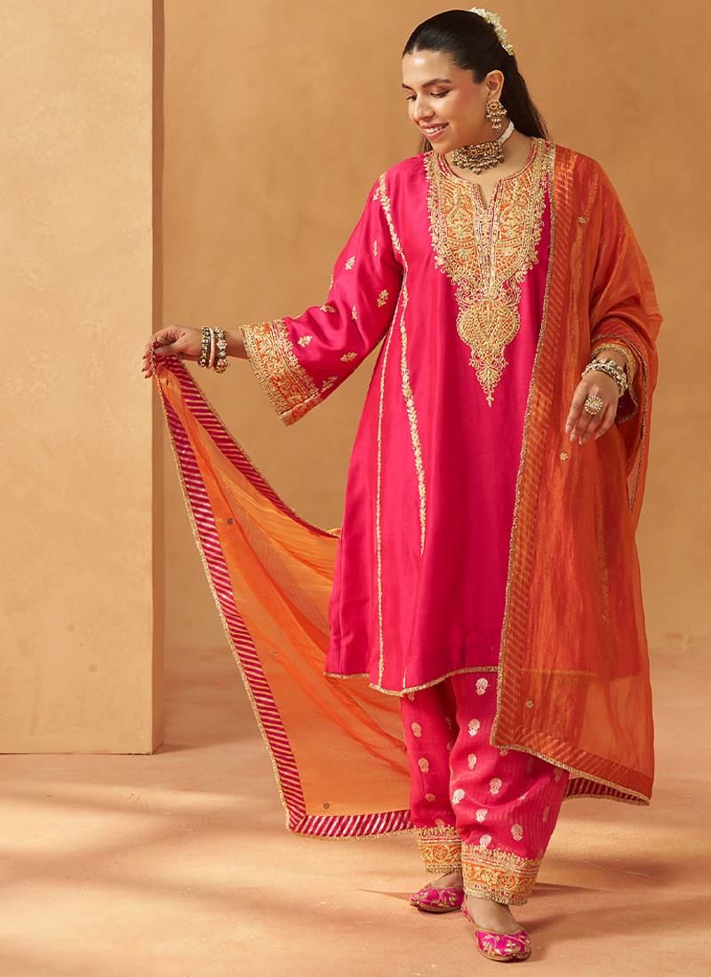Hot pink kalidaar chauga with salwar with dupatta