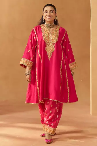 Hot pink kalidaar chauga with salwar with dupatta