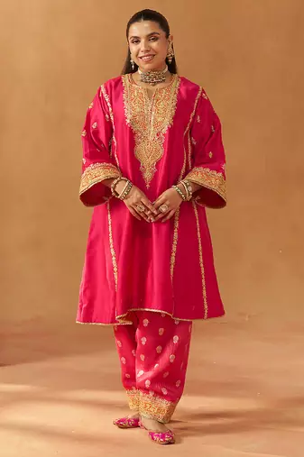 Hot pink kalidaar chauga with salwar with dupatta