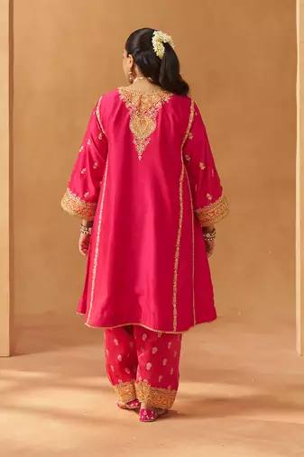 Hot pink kalidaar chauga with salwar with dupatta