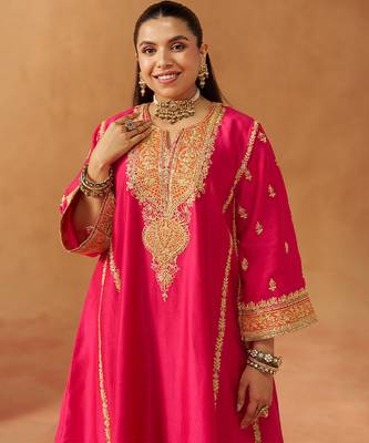 Hot pink kalidaar chauga with salwar with dupatta 5