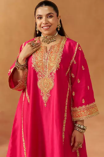 Hot pink kalidaar chauga with salwar with dupatta