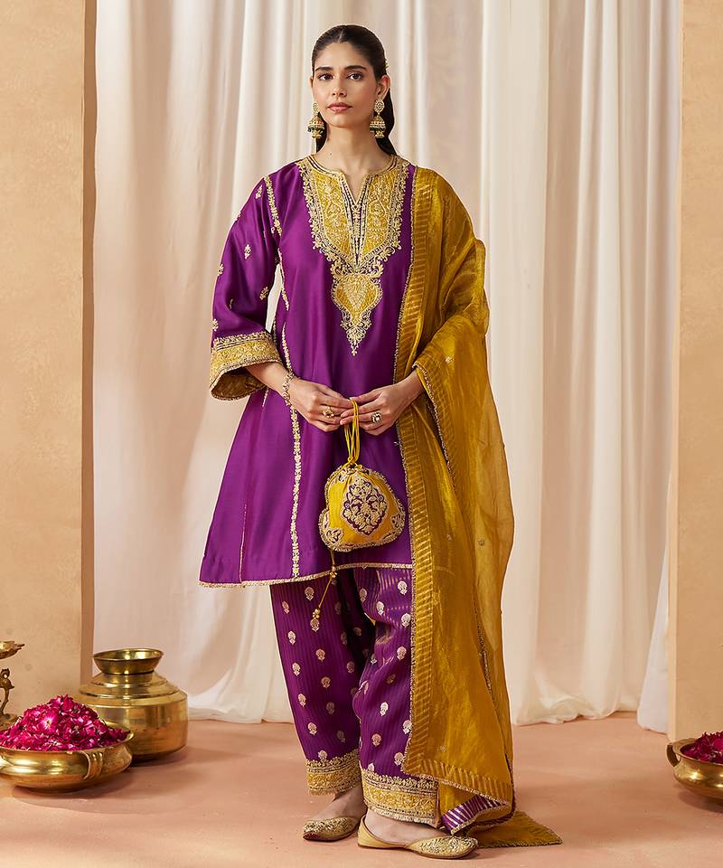 Deep purple kalidaar chauga with salwar with dupatta