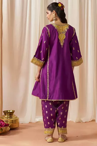Deep purple kalidaar chauga with salwar with dupatta