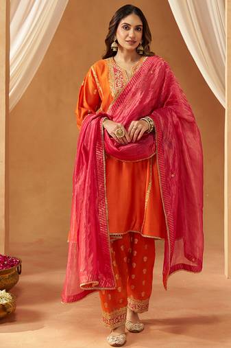 Burnt orange kalidaar chauga with salwar with dupatta