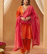 Burnt orange kalidaar chauga with salwar with dupatta