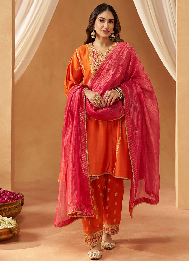 Burnt orange kalidaar chauga with salwar with dupatta