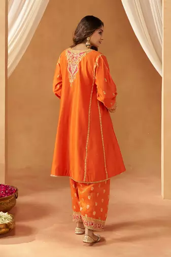 Burnt orange kalidaar chauga with salwar with dupatta