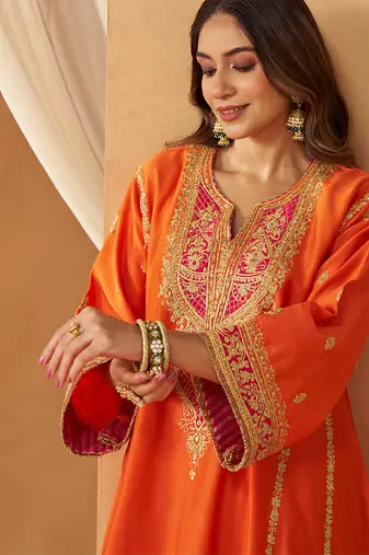 Burnt orange kalidaar chauga with salwar with dupatta