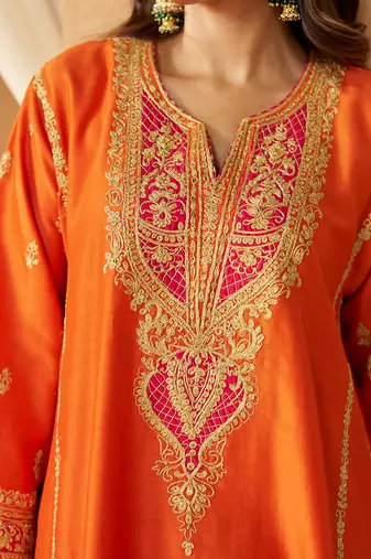 Burnt orange kalidaar chauga with salwar with dupatta