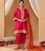 Hot pink kaaftan with salwar with dupatta