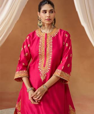 Hot pink kaaftan with salwar with dupatta 4