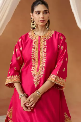 Hot pink kaaftan with salwar with dupatta