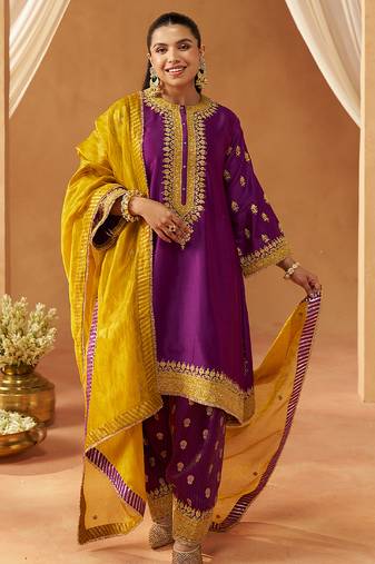 Deep purple kaaftan with salwar with dupatta
