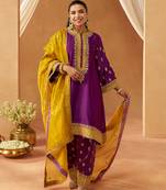 Deep purple kaaftan with salwar with dupatta