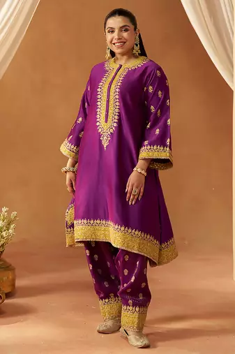 Deep purple kaaftan with salwar with dupatta