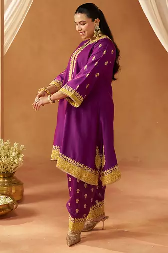Deep purple kaaftan with salwar with dupatta