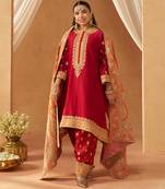 Deep red kaaftan with salwar with dupatta