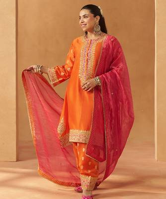 Burnt orange kaaftan with salwar with dupatta 1