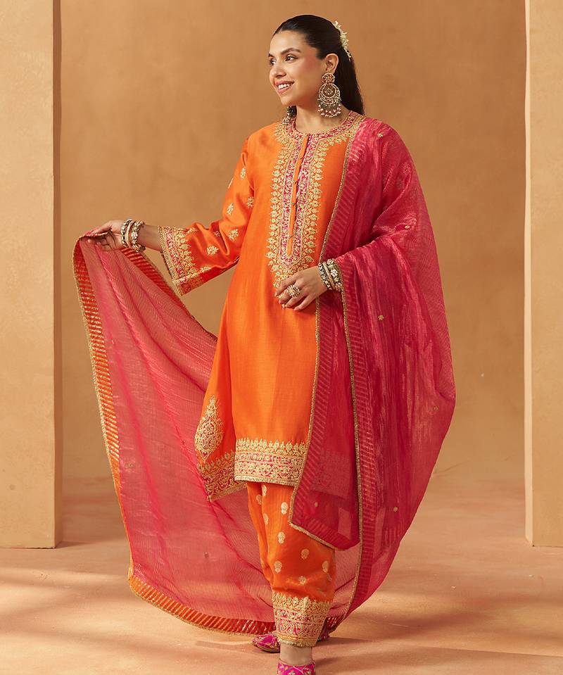 Burnt orange kaaftan with salwar with dupatta