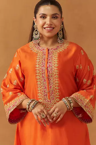 Burnt orange kaaftan with salwar with dupatta