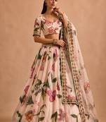 Multicolor Printed & Beautiful Handwork Silk Blend Lehenga Set 